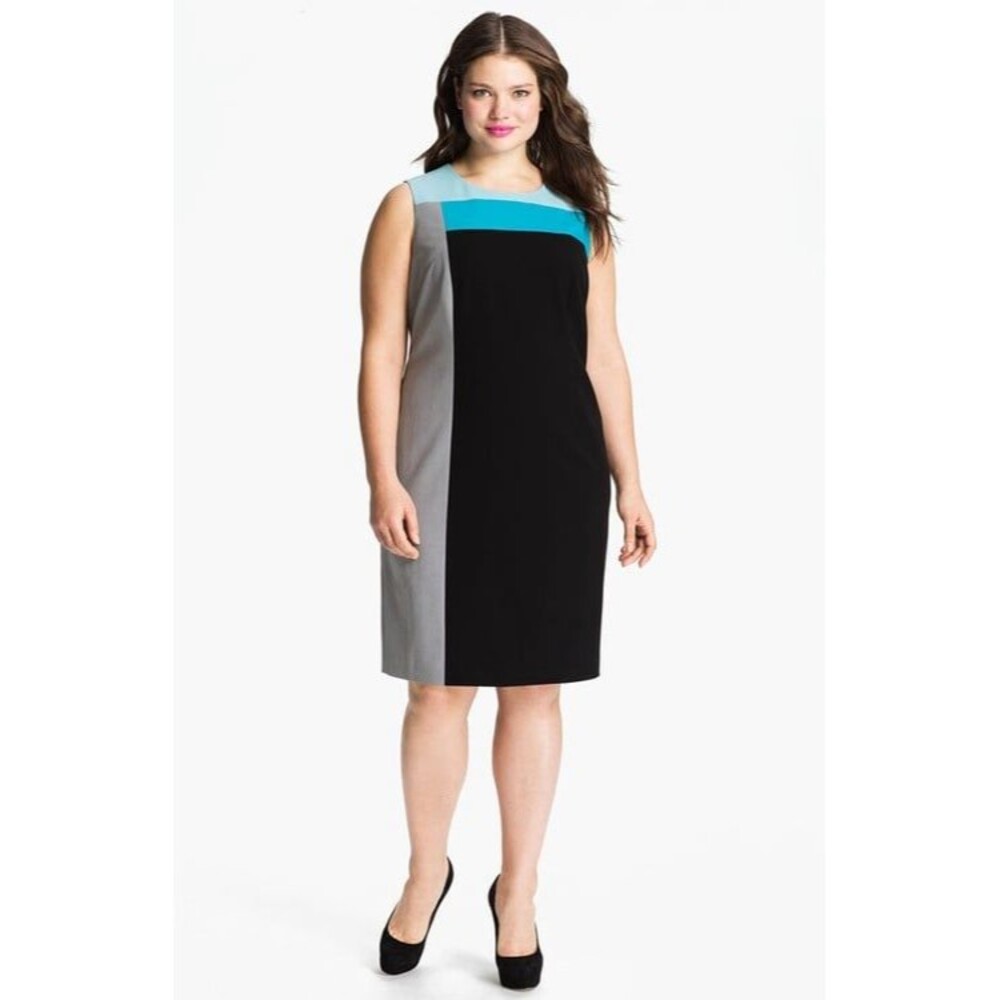 Calvin Klein Women's Color block Geometric Sleeveless Career Sheath Dress S